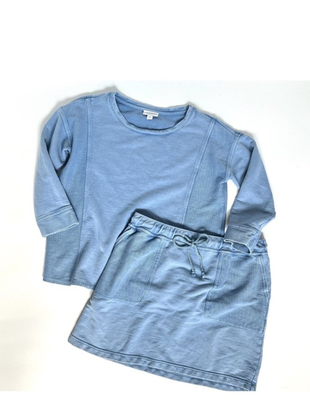 J Jill Light Blue Cotton Terry causual two-piece skirt set